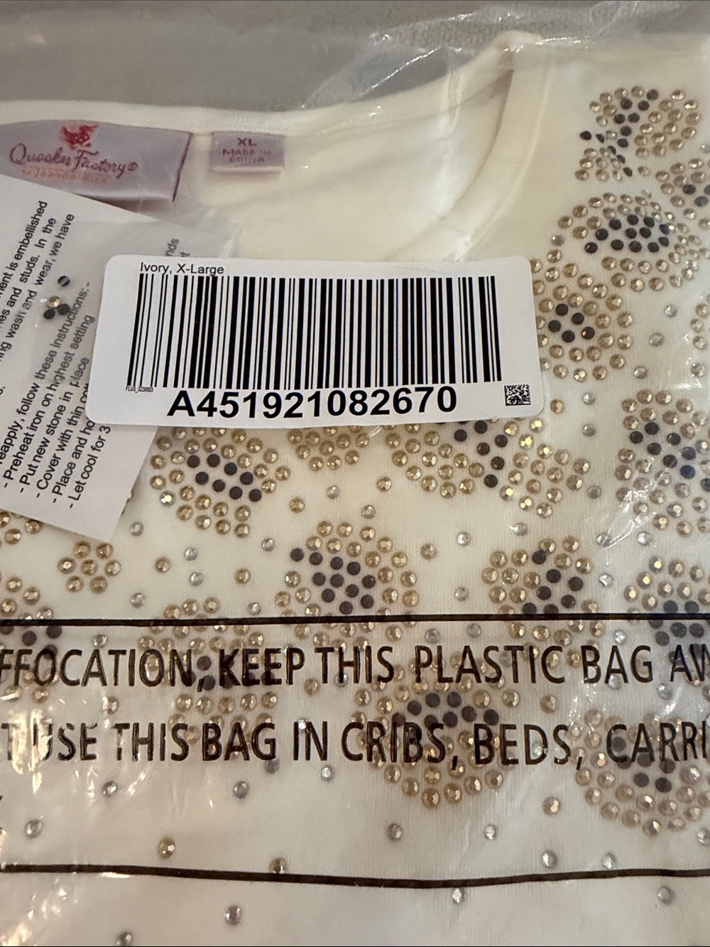 Quacker Factory Ivory Embellished Short Sleeve Tee - Picture 4 of 4